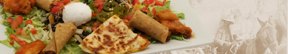 Platter with quesadilla, taquitos, and wings at 7 Leguas