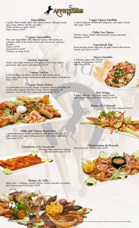 7 Leguas Menu Page 1 - Appetizers and Starters