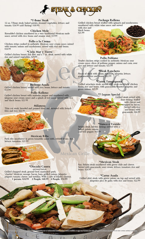 7 Leguas Menu Page 5 - Seafood and Specialties